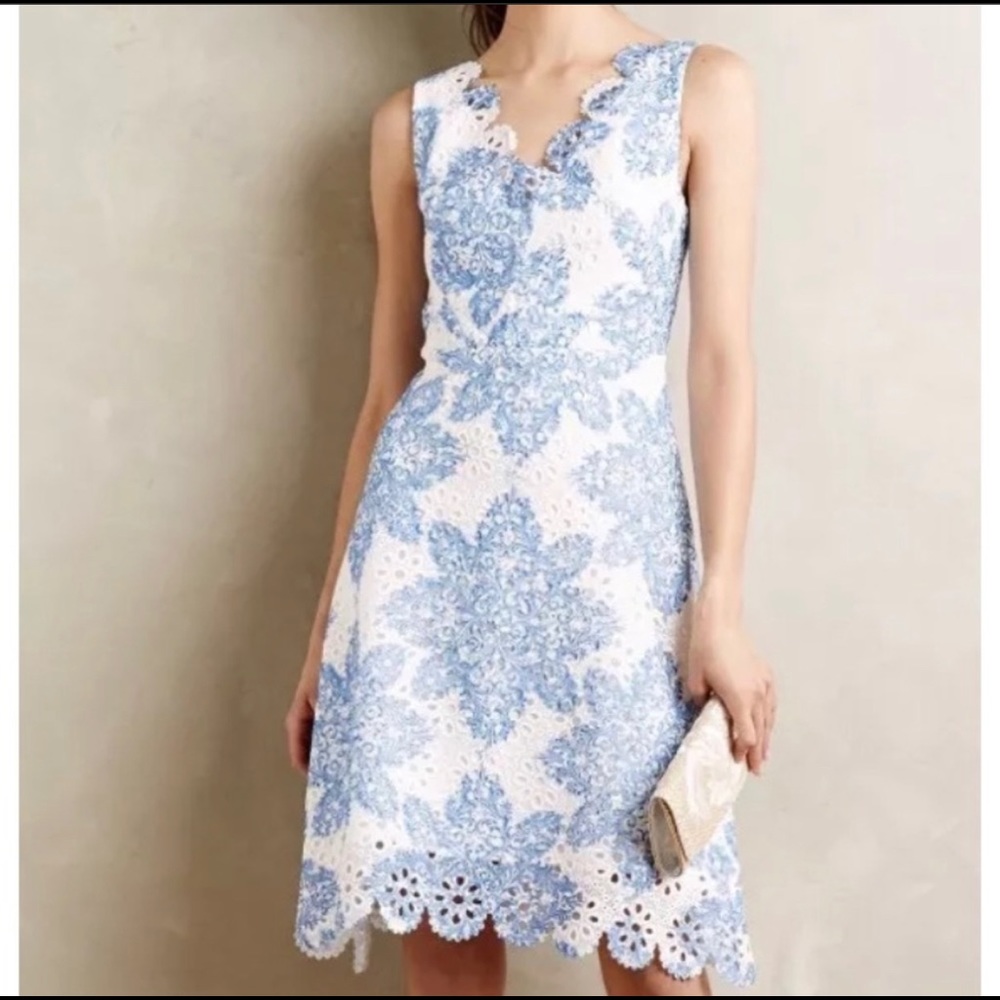 Eva Franco Anthropologie Starflower Scalloped Dress Sz 6